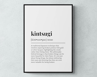 Kintsugi Definition Print, Kintsukuroi Printable Wall Art, Japanese Dictionary Artwork, Japandi Poster, Typography Poster, Digital Download