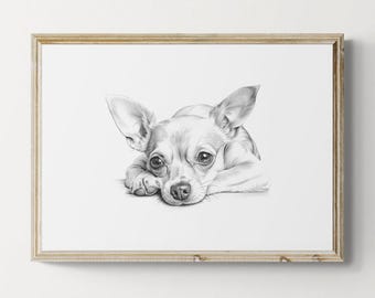 Chihuahuaprint, schattige hond vintage print, hondschets, boerderijdecor, chihuahuacadeaus | Afdrukbare digitale download