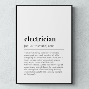 Lámina con la definición de electricista, divertida lámina para pared de taller, regalo para electricistas