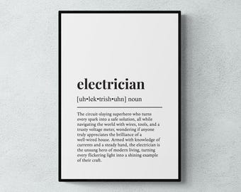 Electrician Definition Print, Funny Workshop Wall Art, Electrician Gift