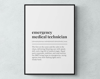 Impressão com a definição de Técnico de Emergência Médica, Arte de Parede Divertida para Paramédicos, Decoração de Escritório, Presente para Técnico de Emergência Médica | Download Digital para Impressão