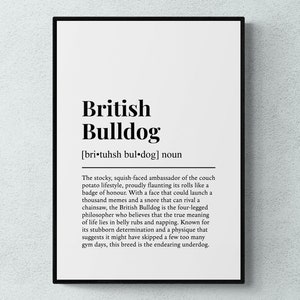 British Bulldog Definition Print, Funny Pet Wall Art, Dog Gift image 1