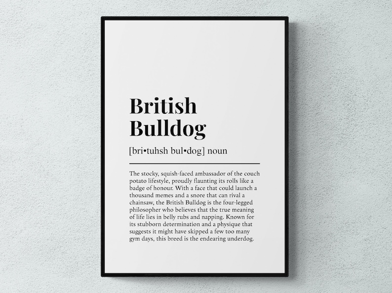 British Bulldog Definition Print, Funny Pet Wall Art, Dog Gift image 1
