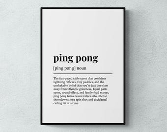 Ping Pong Definition Print, Funny Sport Wall Art, Table Tennis Gift | Printable Digital Download