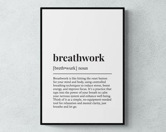 Lámina con la definición de respiración consciente, divertida lámina para pared sobre meditación, regalo de yoga / descarga digital imprimible