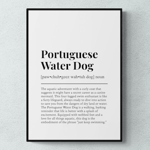 Portuguese Water Dog Funny Definition Dog Wall Art Print | Printable Digital Download