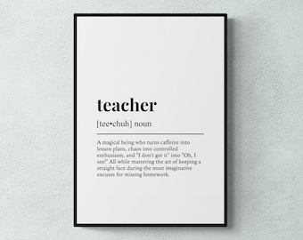 Teacher Definition Print, Funny Teacher Wall Art, Office Decor, Teacher Gift | Printable Digital Download