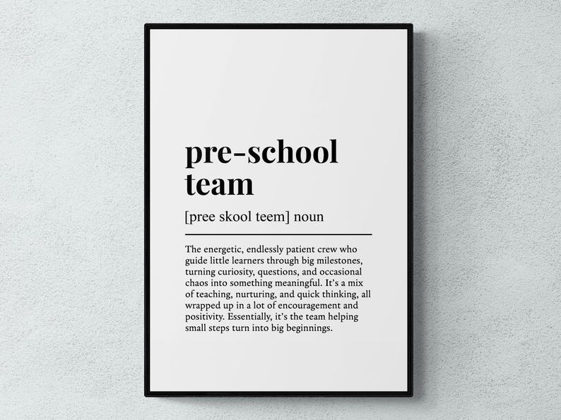 Pre-school Team Definition Print, Funny Childcare Wall Art, Early Years ...