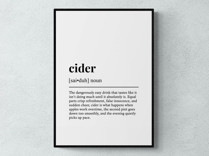 Cider Definition Print, Funny Drink Wall Art, Bar Gift | Printable ...