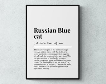 Russian Blue Cat Funny Definition Wall Art Print | Printable Digital Download