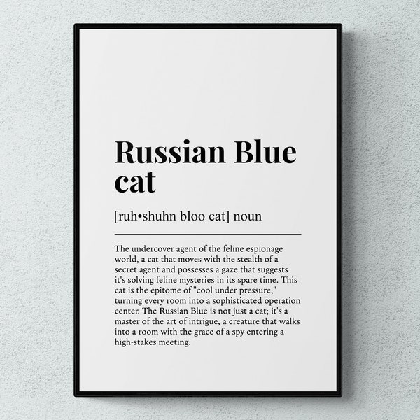 Russian Blue Cat Funny Definition Wall Art Print | Printable Digital Download