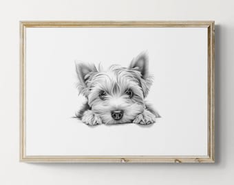 Yorkshire Terrier Print, Cute Dog Sketch, Yorkie Gifts | Printable Digital Download