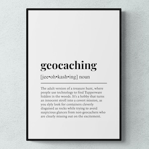 Geocachingdefinition, rolig äventyrsväggkonst, skattjaktspresent | Utskrivbar digital nedladdning