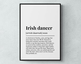 Lámina con la definición de bailarina irlandesa, divertida lámina decorativa de baile irlandés, regalo para bailarines / descarga digital imprimible