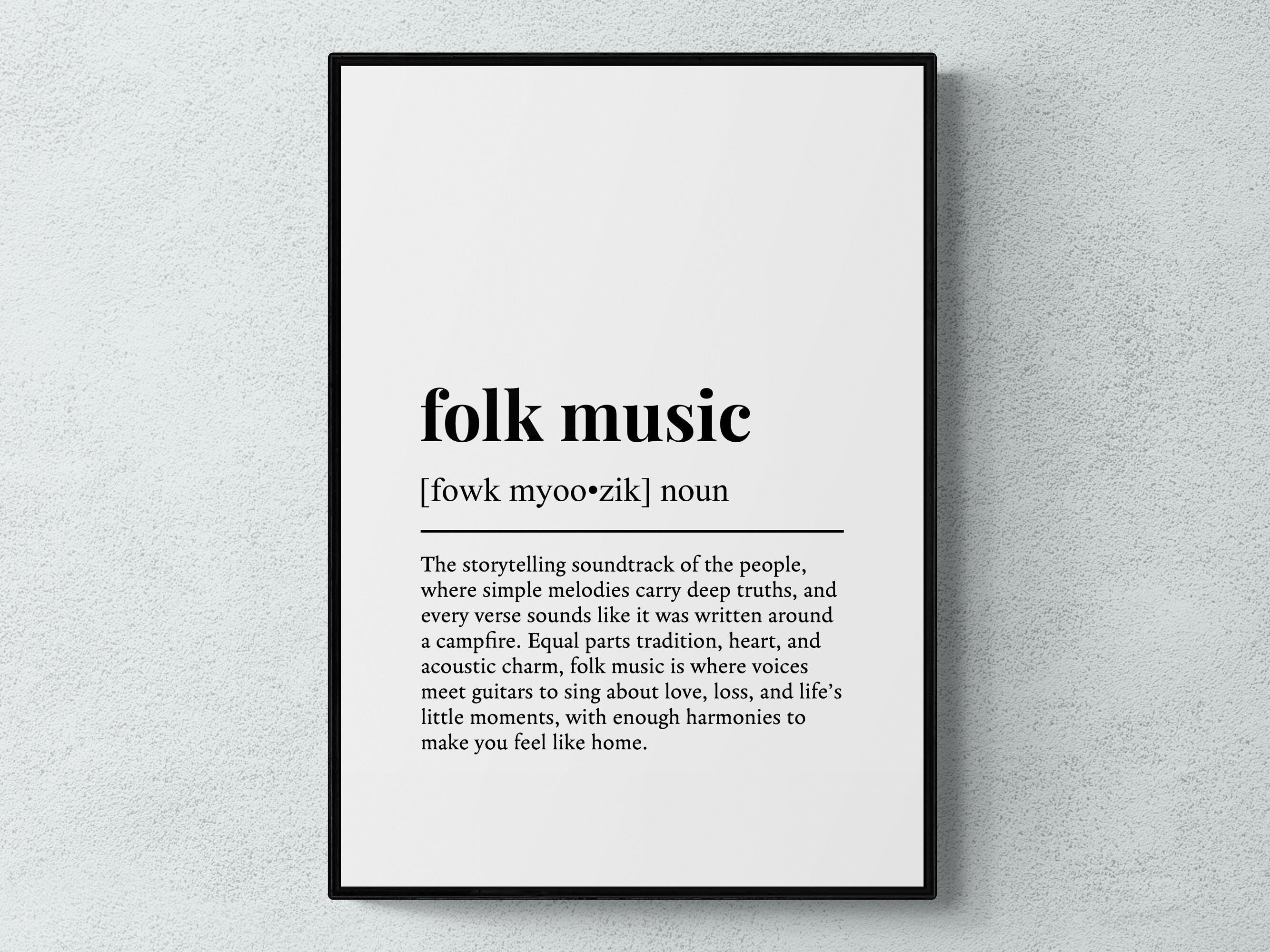 Folk Music Definition Print, Funny Music Wall Art, Typography