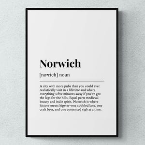 ノーリッチの面白い定義の場所ノーフォークギフトウォールアートプリント|印刷可能なデジタルダウンロード