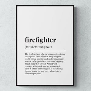 Firefighter Funny Definition Job Work Gift Wall Art Print | Printable Digital Download