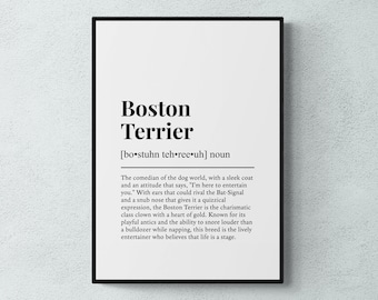 Boston Terrier Definition Print, Funny Pet Wall Art, Dog Gift | Printable Digital Download
