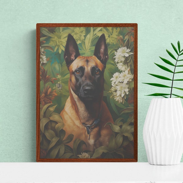 Belgian Malinois Dog Wall Art, William Morris inspired, Floral Leafy Pattern Print Animal Poster | Printable Digital Download