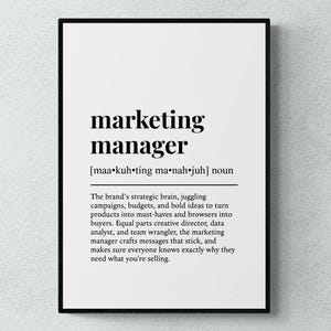 Marketing Manager Funny Definition Job Work Gift Wall Art Print | Printable Digital Download