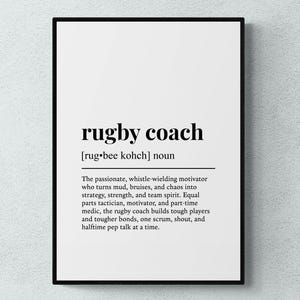Rugby Coach Funny Definition Job Work Gift Wall Art Print | Printable Digital Download