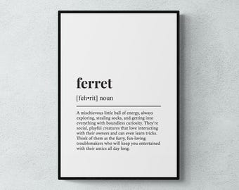 Ferret Definition Print, Funny Pet Wall Art, Wildlife Gift
