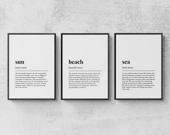 Beach Definitions Funny Set of 3 Prints, Coastal Wall Art - Sun, Beach Sea | Printable Digital Download