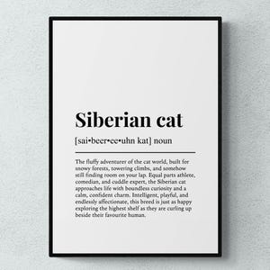 Définition du chat sibérien - Affiche, Décoration murale chat humoristique, Cadeau sibérien | Téléchargement numérique à imprimer