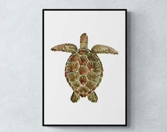 Turtle Watercolour Wall Art Print, Ocean Animal Wall Decor, Coastal Marine Life Print, Sea Life Poster