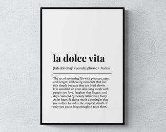 La Dolce Vita Definition Print, Italian Phrase Wall Art, Chic Gift | Printable Digital Download