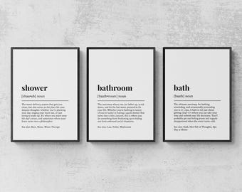 Bathroom Definitions Funny Set of 3 Prints, Toilet Wall Art - Shower, Bathroom, Bath | Printable Digital Download