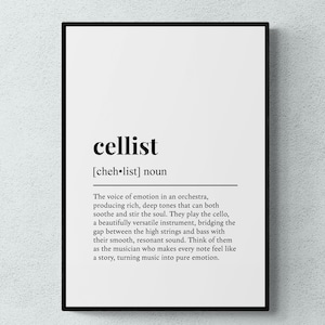 Cellist Definition Print, Funny Instrument Wall Art, Cello Gift