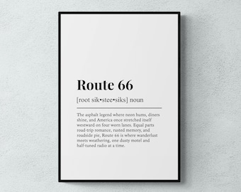 Route 66 Definition Print, Funny USA Wall Art, American Road Trip Travel Gift | Printable Digital Download