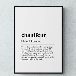 Tryck med chaufförsdefinition, rolig väggkonst för lyxbil, present till chaufför | Utskrivbar digital nedladdning