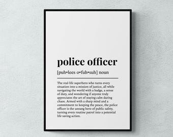 Print met de definitie van een politieagent, grappige muurdecoratie met politie-thema, cadeau voor een agent | Printbare digitale download