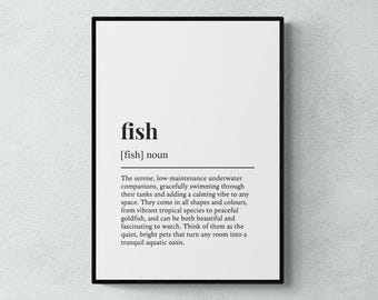 Lámina con la definición de pez, divertida decoración acuática para pared, regalo para amantes de los peces / Descarga digital imprimible