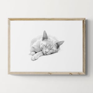Sleeping Russian Blue Cat Print, Cat Vintage Print, Cat Sketch, Farmhouse Decor, Cat Gifts | Printable Digital Download