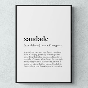 Saudade Portuguese Word Definition Portugal Gift Wall Art Print | Printable Digital Download