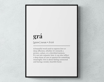 Gra Definition Print, Irish Love Wall Art, Love Quote, Romantic Gift | Printable Digital Download