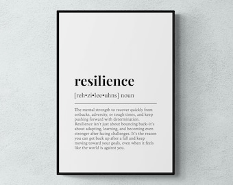 Lámina con la definición de resiliencia, arte mural motivacional, regalo para fortalecer el espíritu.