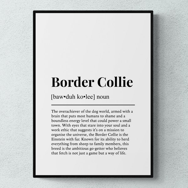 Border Collie Funny Definition Dog Wall Art Print | Printable Digital Download