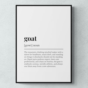 Goat Funny Definition Gift Wall Art Print | Printable Digital Download