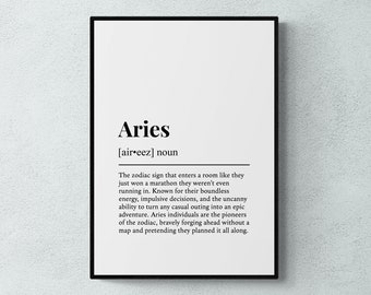 Aries Definition Print, Funny Zodiac Sign Wall Art, Astrology Gift