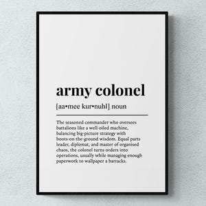Army Colonel Funny Definition Job Work Gift Wall Art Print | Printable Digital Download