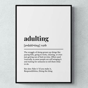 Adulting Funny Definition Gift Wall Art Print | Printable Digital Download