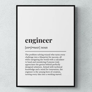 Ingenieur definitie print, grappige techniek kunst aan de muur, kantoor interieur, ingenieur cadeau | Afdrukbare digitale download