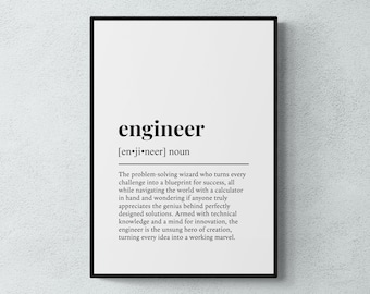 Engineer Definition Print, Funny Engineering Wall Art, Office Home Decor, Engineer Gift | Printable Digital Download
