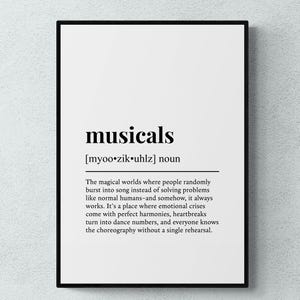 Musicals Definition Print, Funny Theatre Wall Art, Broadway Gift