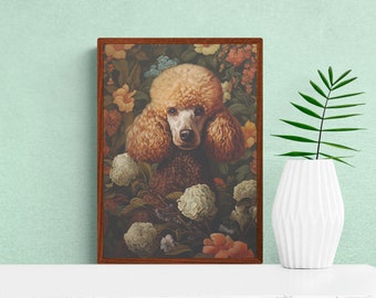 Poodle Dog Wall Art, William Morris inspired, Floral Leafy Pattern Print Animal Poster | Printable Digital Download