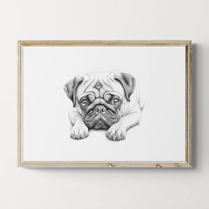 Mops Print, süßer Hund Vintage Print, Hunde Skizze, Bauernhaus Dekor, Mops Geschenke | Druckbare digitale Datei
